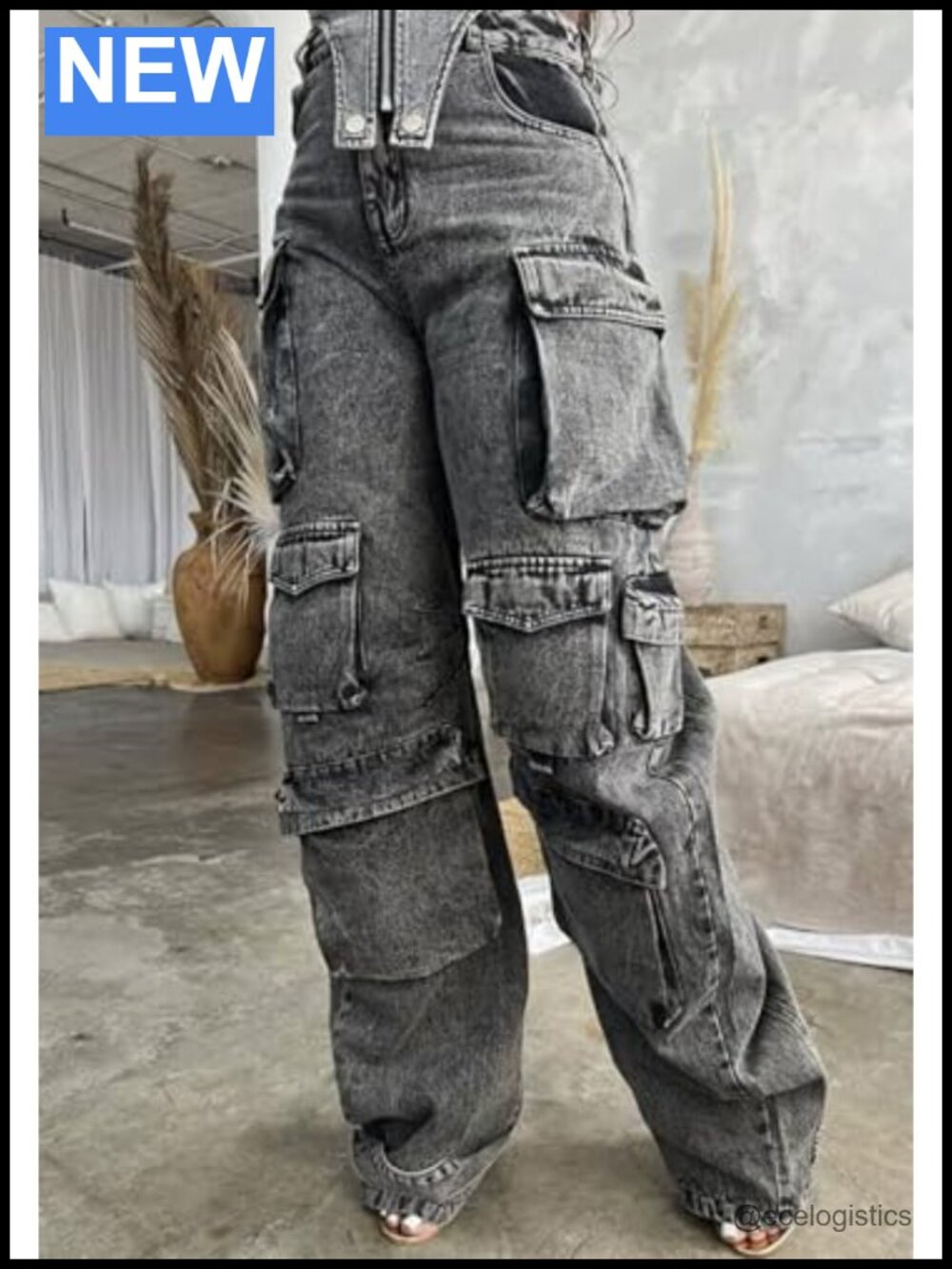 Women Baggy Cargo Jeans Y2k High Waisted Wide Leg Denim Pants - Picture 2 of 6